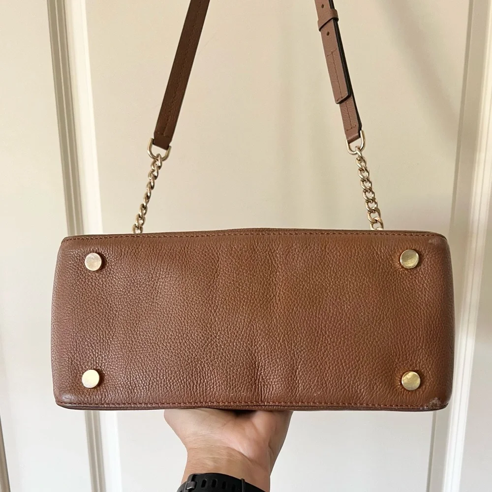 Michael Kors Mercer Medium Dome Satchel Bag Brown Leather with Shopping Bag